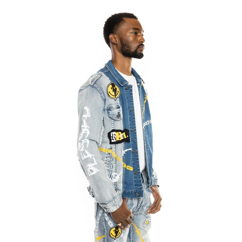 Mixed Media Fashion Jean Jacket - Albany Blue