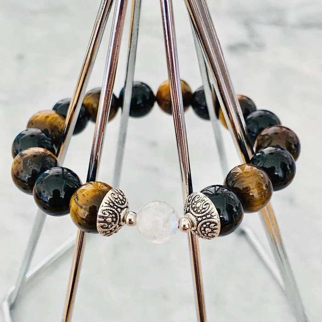 Moonstone, Black Tourmaline & Tigereye Men Bracelet