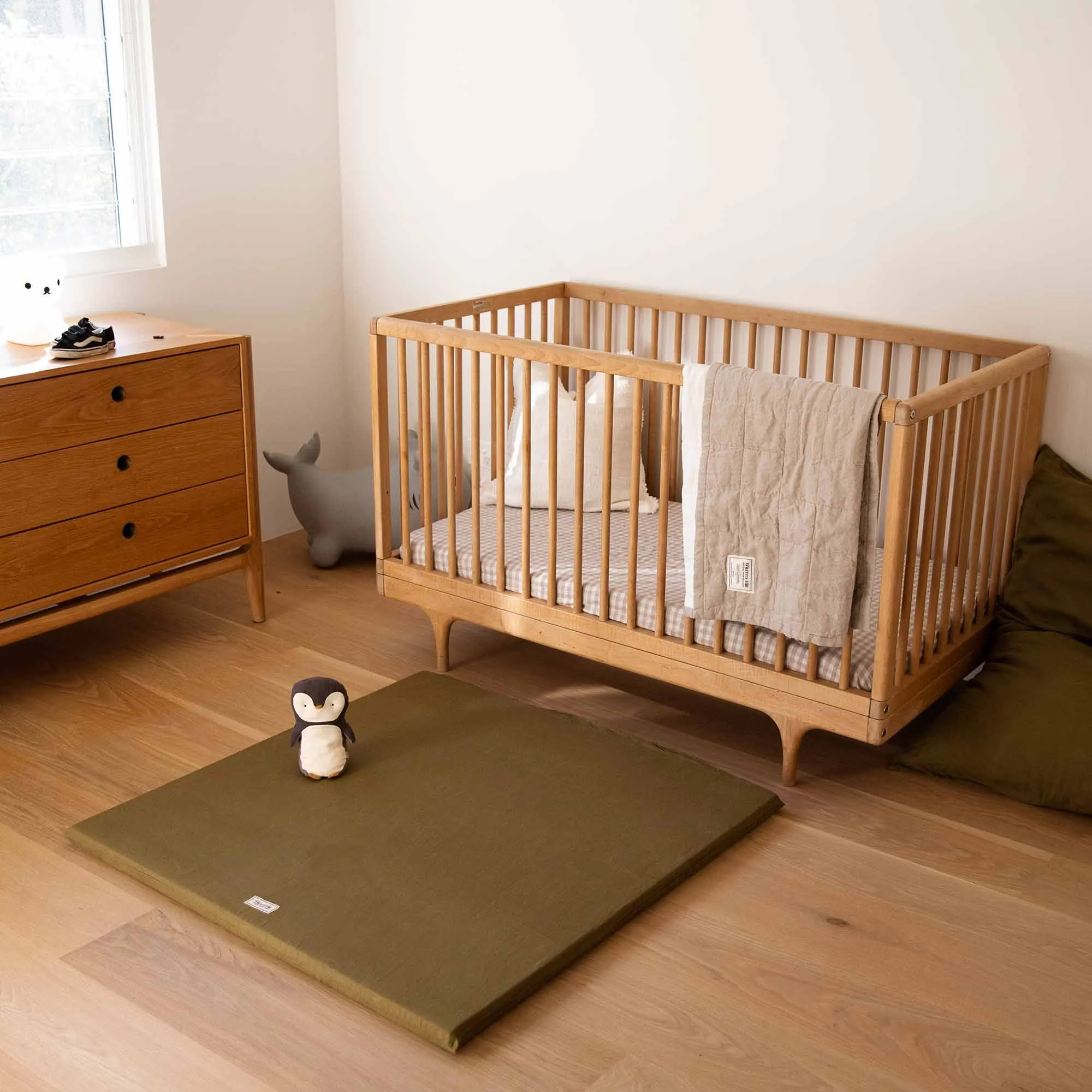 Olive Cotton Padded Play Mat | Memory Foam Comfort & Machine Washable Cover