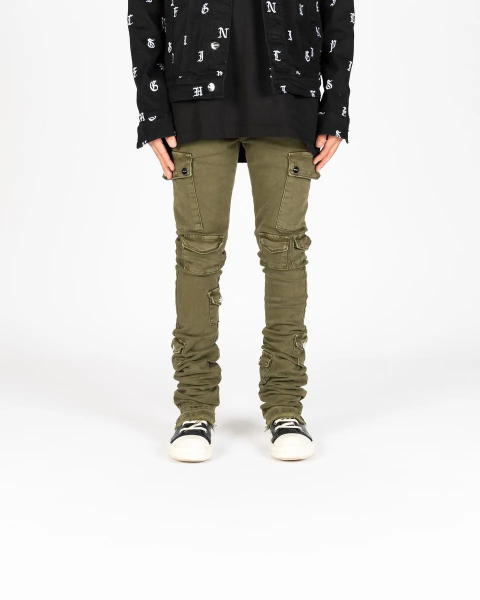 PHEELINGS MY PLEASURE CARGO FLARE STACK DENIM (OLIVE)