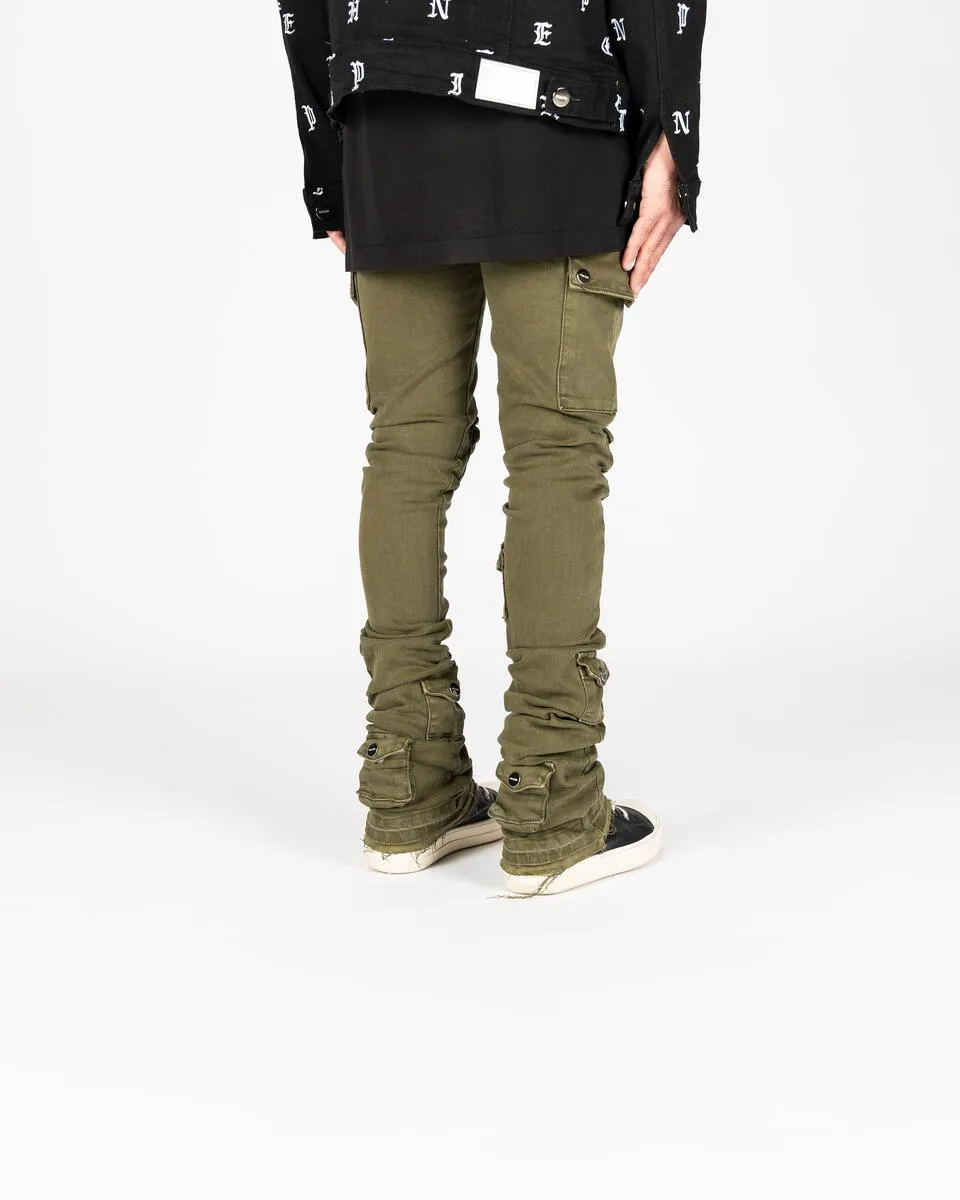 PHEELINGS MY PLEASURE CARGO FLARE STACK DENIM (OLIVE)