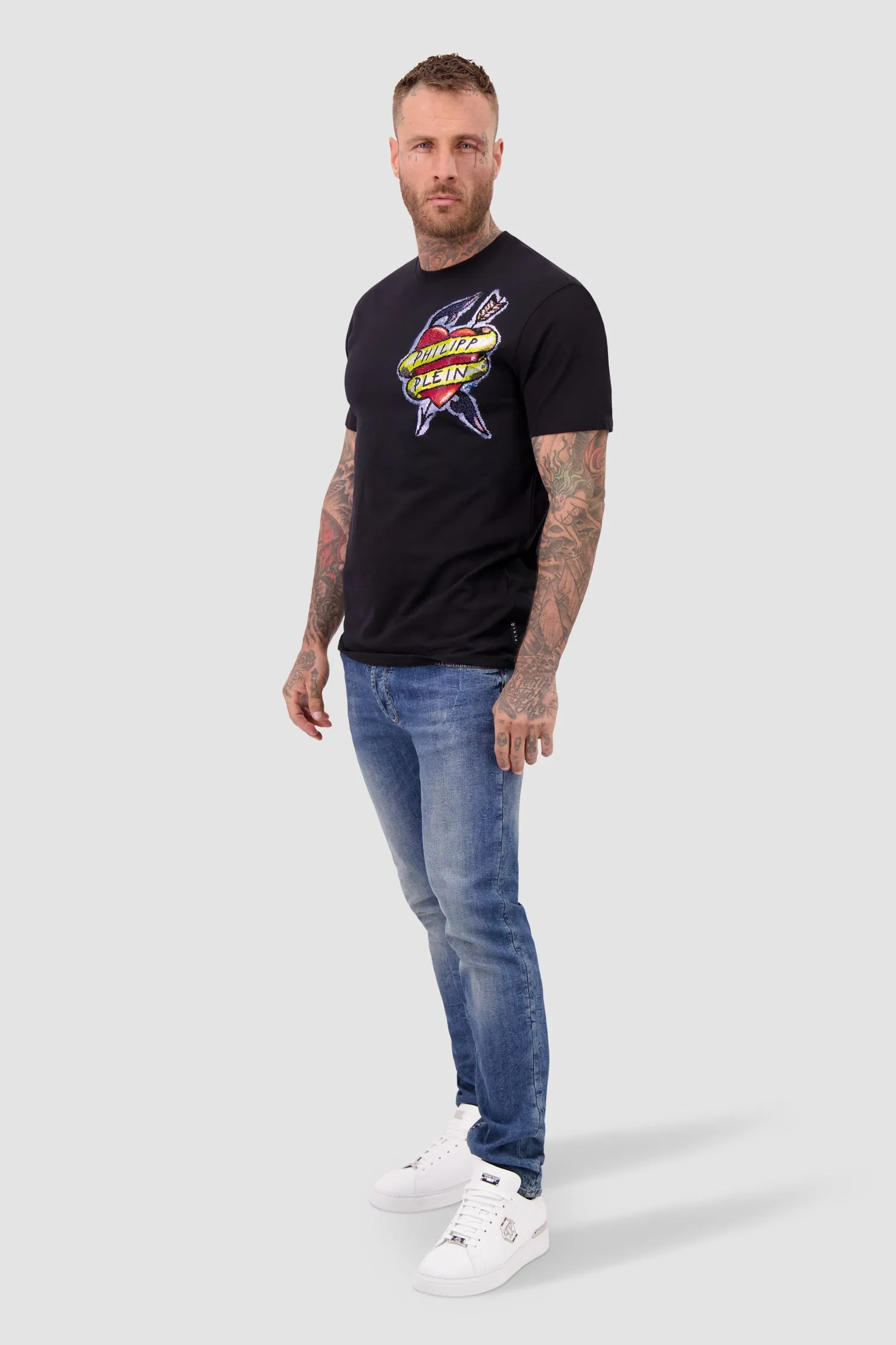 Philipp Plein Black Round Neck SS Hawaii T-Shirt