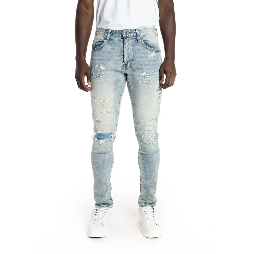 Rip And Repair Semi Basic Jeans - Bowery Blue