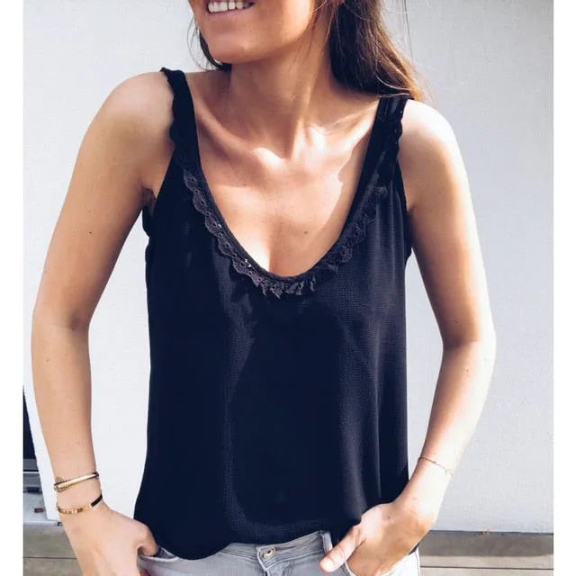 ROPALIA Women Both before and after wear v-neck Lace Vest Girls Beach Strap Top Sleeveless Shirt Tank To