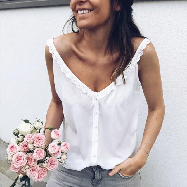 ROPALIA Women Both before and after wear v-neck Lace Vest Girls Beach Strap Top Sleeveless Shirt Tank To