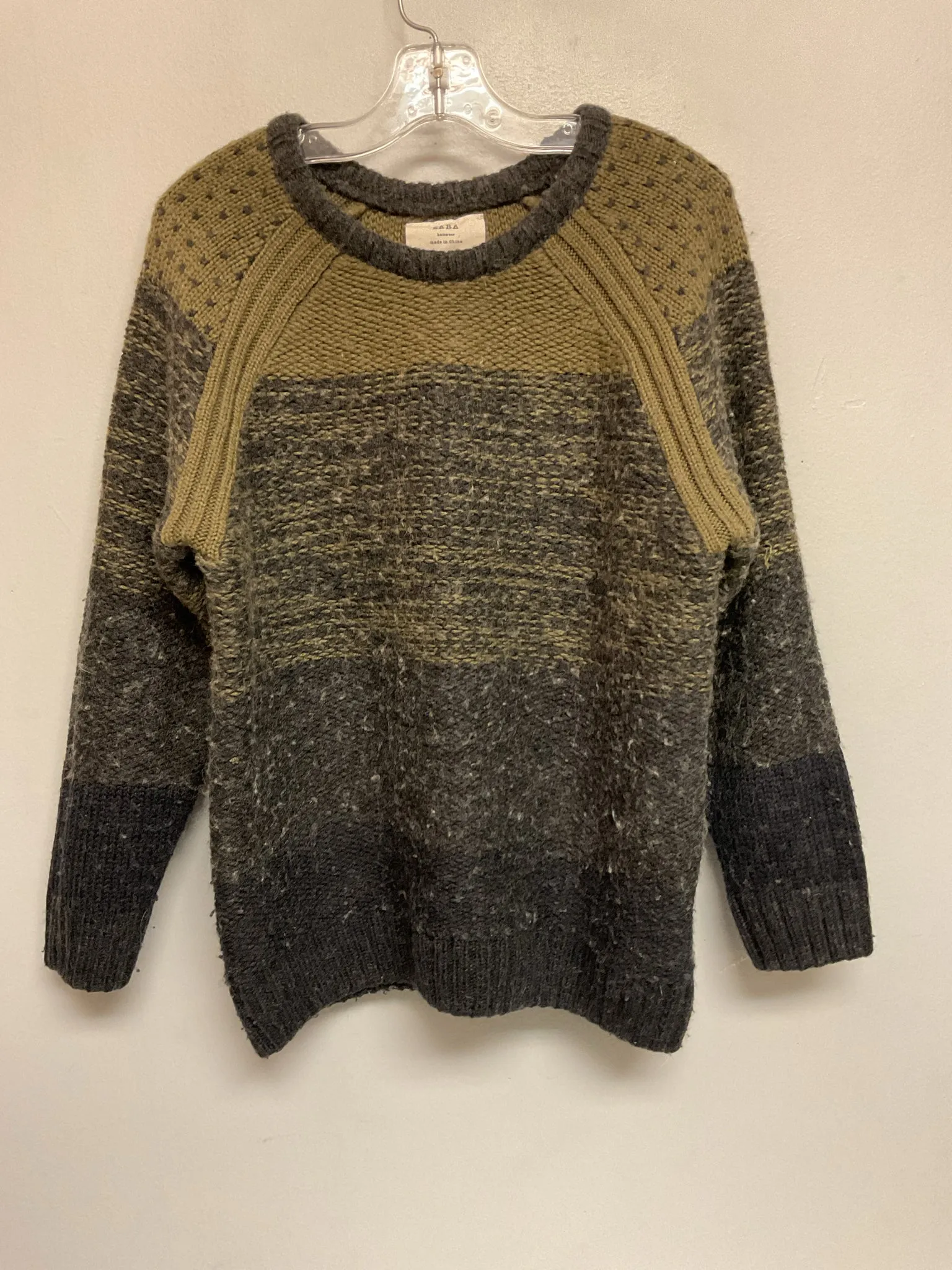 Zara Size 12 Green & Gray Acrylic & Wool Big Boys Sweaters & Vests